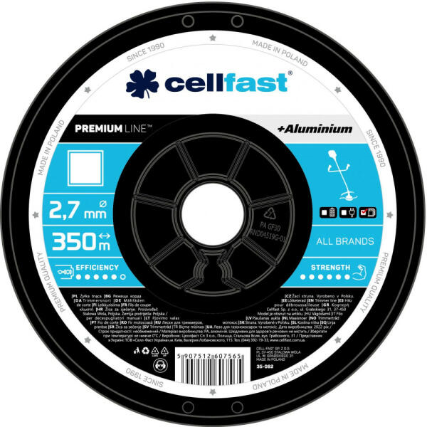 Alumínium részecskékkel erősített prémium damil orsón - négyzet profillal 2, 7 mm x 350 m Cellfast