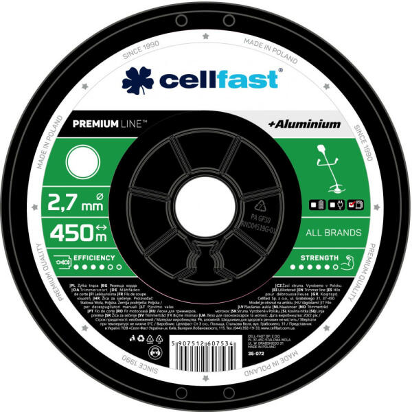 Alumínium részecskékkel erősített prémium damil orsón - kerek profillal 2, 7 mm x 450 m Cellfast