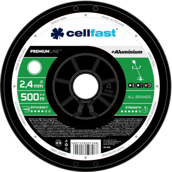 Alumínium részecskékkel erősített prémium damil orsón - kerek profillal 2, 4 mm x 500 m Cellfast