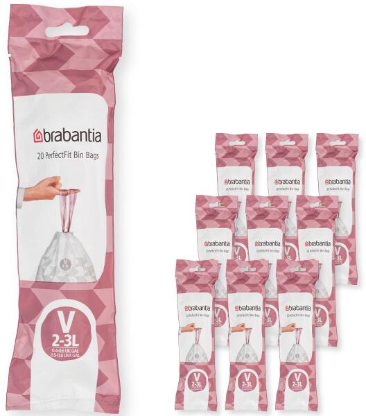 PerfectFit Szemeteszsák - V Méret, 2-3 L, Multipack 200 Zsák, 10 Tekercs, 20 Zsák/Tekercs