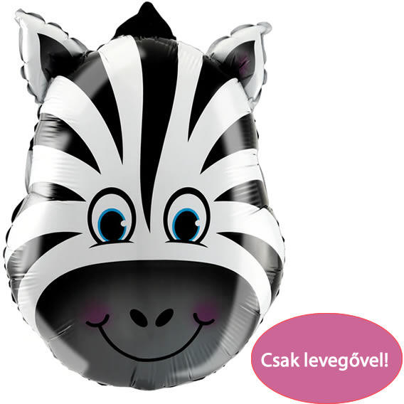 Mosolygó zebra fej, fólia lufi, 26x35 cm