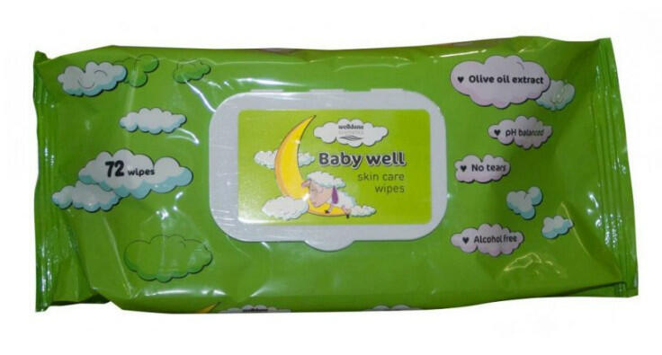 Nedves törlőkendő 72 lap/csomag Baby Well Oliva - delfinbuvar