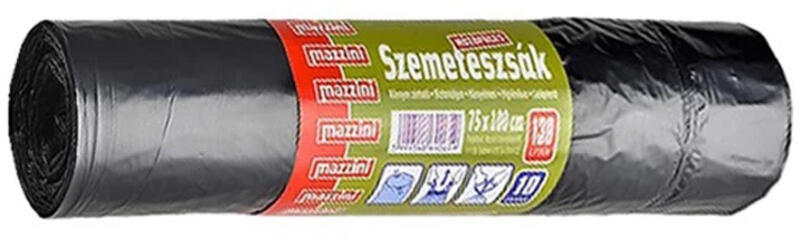 Szemeteszsák önzáró szalaggal 130 liter 75 x 100 cm 10 db/tekercs Mazzini fekete - delfinbuvar