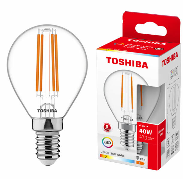E14 G45 LED izzó 4, 5W = 40W 470lm 2700K meleg izzószál TOSHIBA (TOSLIG2065)
