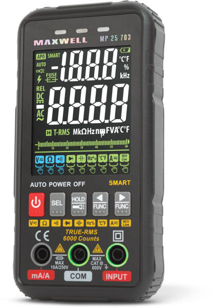 Multiméter, digitális DC 600V / AC 600V Autómata, Színes - Maxwell (PT-25703)