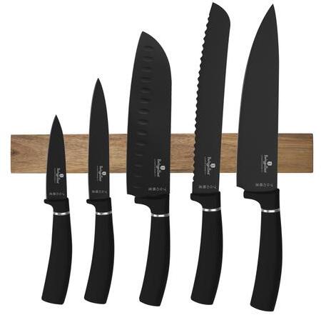 6 részes késkészlet akácfa mágneses akasztóval Matte Black Collection BH/2885 (BH/2885)
