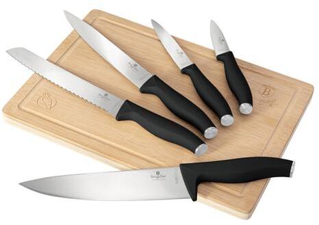 6 részes késkészlet bambusz vágódeszkával Matte Black Collection BH/2964 (BH/2964)