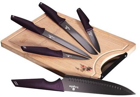 6 részes késkészlet bambusz vágódeszkával Purple Eclipse Collection BH/2832 (BH/2832)