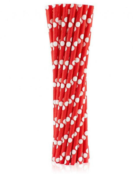 Piros Red Polka Dots papír szívószál 24 db-os (MLG114911) - decorit