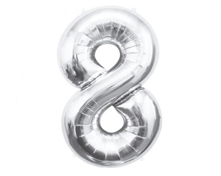 Silver, Ezüst 8-as szám fólia lufi 85 cm (MLG109559) - kidsfashion