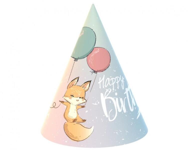 Happy Birthday Fox, Róka party kalap, csákó 6 db-os (MLG135923)