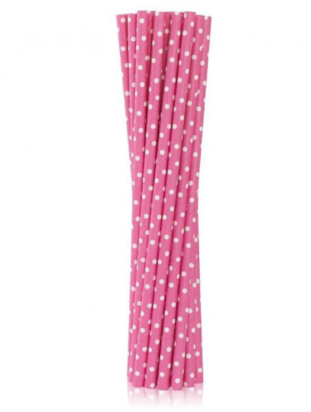 Pink Dots, Rózsaszín papír szívószál 12 db-os (MLG124156)