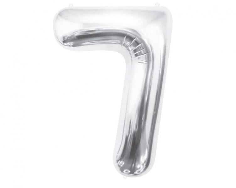 Silver, Ezüst 7-es szám fólia lufi 85 cm (MLG109535) - kidsfashion