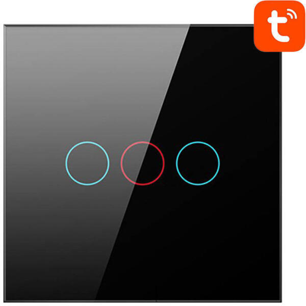 Smart Light Switch ZigBee Avatto LZTS02-EU-B3 3 Way No Neutral TUYA (black) (LZTS02-EU-B3) - mi-one