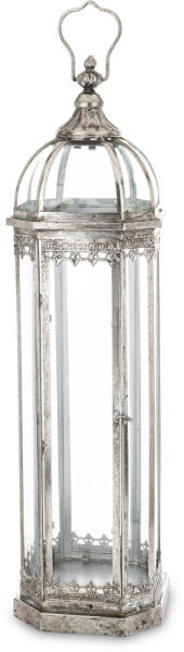 Óezüst fém üvegezett szögletes kerti lámpás lantern 82x21x21cm (172888)