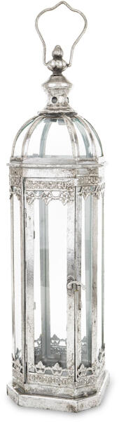 Óezüst fém üvegezett szögletes kerti lámpás lantern 55x13x13cm (172882)
