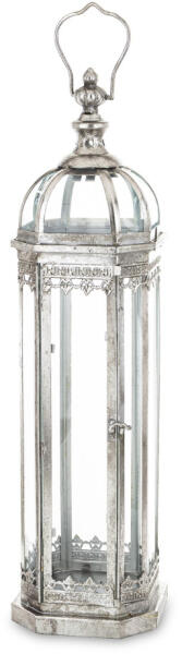 Óezüst fém üvegezett szögletes kerti lámpás lantern 70x16, 5x16, 5cm (172881)