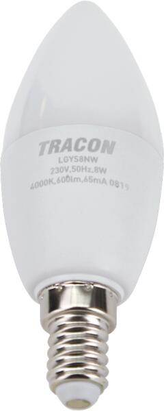 Tracon LGYS8NW Gyertya búrájú LED fényforrásSAMSUNG chippel 230V, 50Hz, 8W, 4000K, E14, 720lm, 180°, C37, SAMSUNG chip, EEI=F (LGYS8NW)