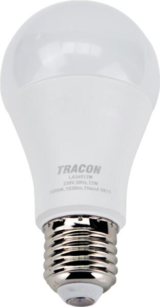 Tracon LAS6012NW Gömb burájú LED fényforrás SAMSUNG chippel 230V, 50Hz, 12W, 4000K, E27, 1180 lm, 200°, A60, SAMSUNG chip, EEI=F (LAS6012NW)