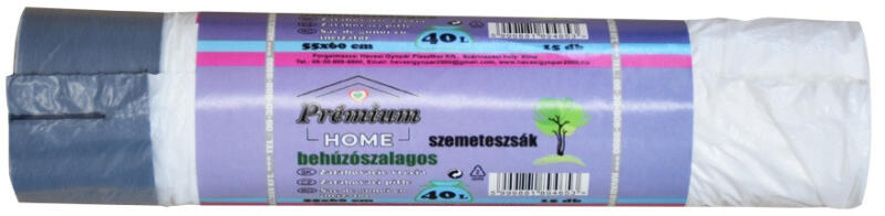 Szemeteszsák önzáró szalaggal 40 liter 55 x 60 cm 14 mikron 15 db/tekercs PE fehér - delfinbuvar