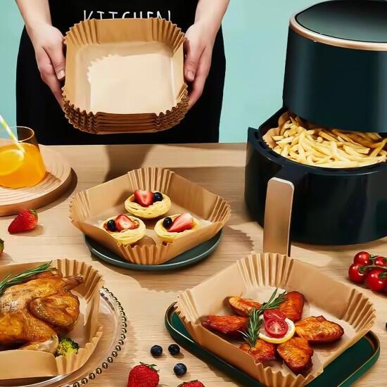 Air fryer sütőpapír olaj nélküli sütőhöz, négyzet, 20 cm, 50 db / csomag, BW1020A (BW1020A)