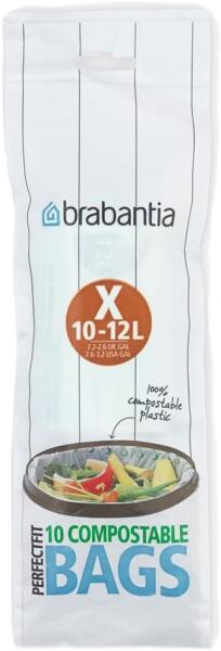 PerfectFit Compostable komposztálható szemeteszsák, 100%-ban lebomló, keményítőből készült, X méret, 10-12L, 10 zsák/tekercs - 118685 (118685)
