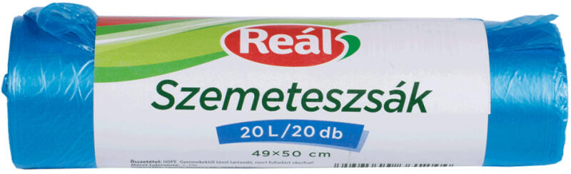 Szemeteszsák 20/25 liter 49 x 50 cm 20 db/tekercs Reál kék - delfinbuvar
