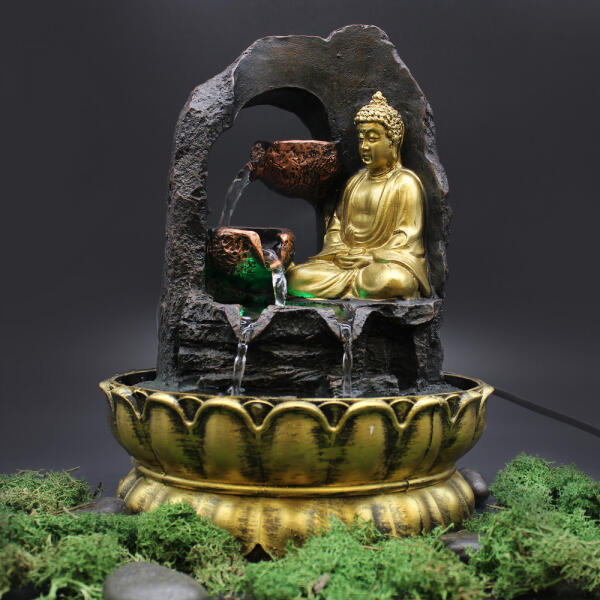 Szobai csobogó 230 V - Arany meditáló Buddha - 30 cm (WaterF-01)