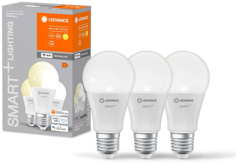 3PAK LED izzó E27 A60 9W 806lm 2700K meleg SMART+ WiFi szabályozható klasszikus LEDVANCE (4058075778818)