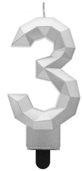 Diamond Silver Metallic, ezüst számgyertya, tortagyertya 3-as (MLG163254)
