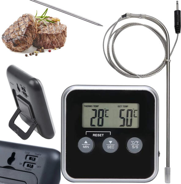 Húshőmérő 8 üzemmóddal, hordozható Konyhai időzítő, LCD kijelző, fekete