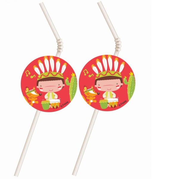 Indian Party, Indián műanyag szívószál 6 db-os (MLG104646) - kidsfashion