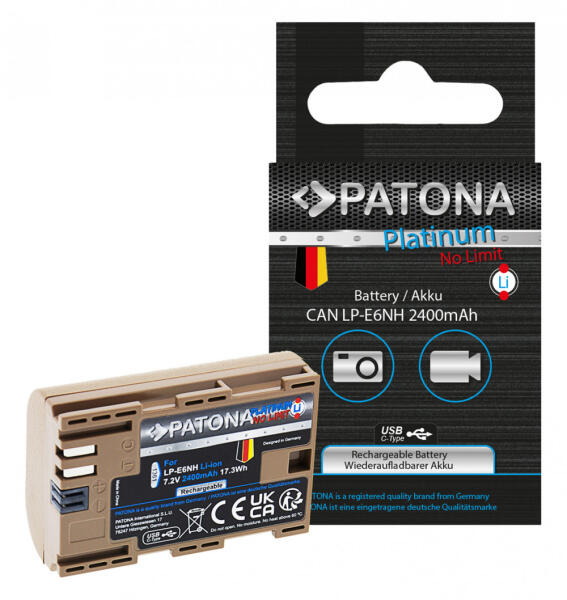 PATONA PROTECT Batteria LP-E6NH 2600mAh Per Canon EOS R5 R6 R6II R7 5D 6D 7D 80D 90D – Tecnologia Advanced, Sicura E Resistente Alle Temperature