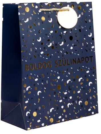 Boldog születésnapot kék/arany bs papírtasak matt 26x32 cm 370362