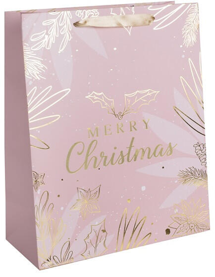 Merry Christmas rózsaszín/arany papírtasak matt 18x23 cm 370391