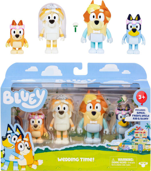 Bluey - Esküvő 4db-os figuraszett, Bluey, Bingo, Folti, Trixi (17590)