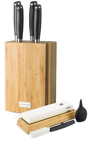 Gourmet Damascus késkészlet bambusz blokkban 4 db + köszörűkő (G-DMSSET4)