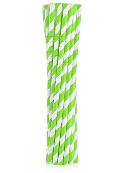 Green Stripes, Zöld rugalmas papír szívószál 12 db-os (MLG126808) - kidsfashion