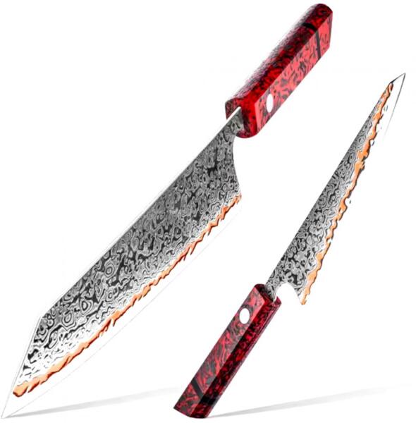 Minoru damaszk konyhakés készlet - 2db / Piros KP35100