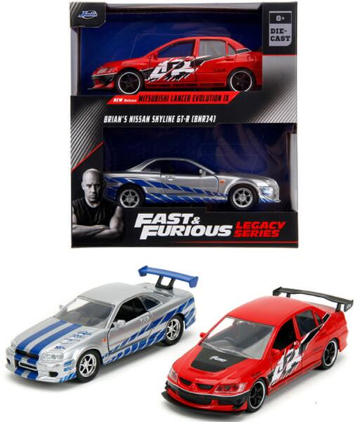 Fast & Furious Twin Pack 2006 Mitsubishi Lancer Evo IX + Brian 2002 Nissan Skyline GTR R34 (253202019)