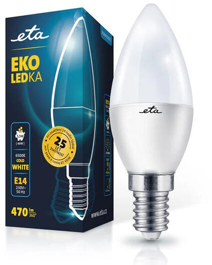 LED izzók ETA EKO LED gyertya formájú 5, 5W, E14, hideg fehér 470 lumen (izzó)