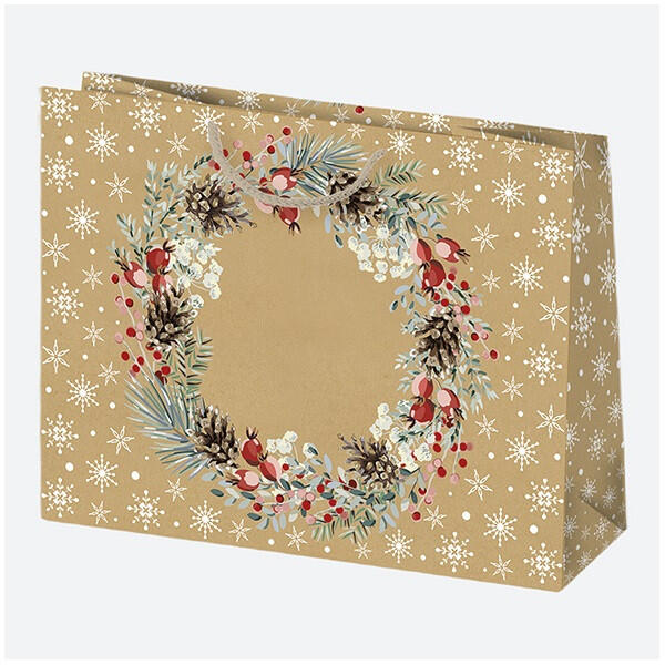Karácsonyi EKO kraft papír ajándéktasak 300x230x100 mm különböző színekben és mintával T6EKO_GW_32