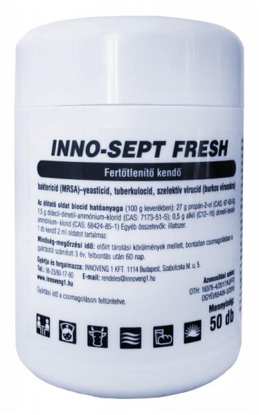 Inno-Sept Fresh fertőtlenítő törlőkendő adagolóban 50 db-os (16256029)