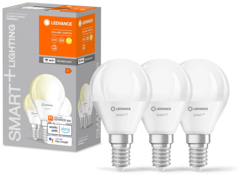 3PAK LED izzó E14 P40 4.9W 470lm 2700K meleg SMART+ WiFi szabályozható mini izzó LEDVANCE (4058075779099)