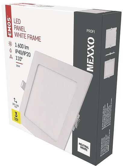 LED süllyesztett lámpatest NEXXO, négyzet, fehér, 18W, természetes fehér