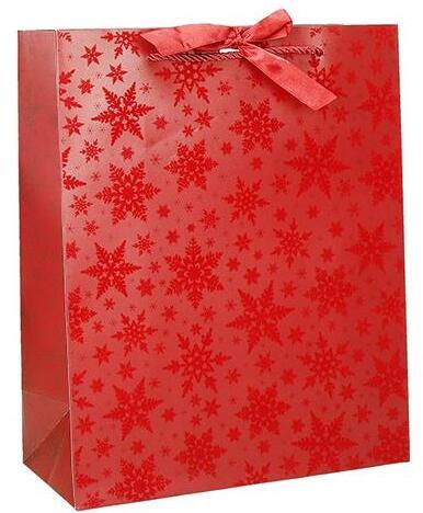 Deluxe Plus L 26x33x12 cm karácsonyi csillagos matt piros sodort füles masnival 77671