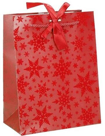 Deluxe Plus M 18x23x10 cm karácsonyi csillagos matt piros sodort füles masnival 77670