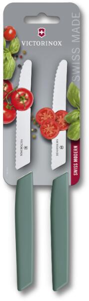 Swiss Modern Paradicsomszeletelő kés szett - 2 db, zsályazöld (6.9006.11W43B)