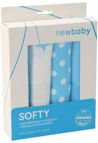 Softy pamut tetra pelenka nyomtatott mintával 70x70 cm 4 db - fehér-türkiz