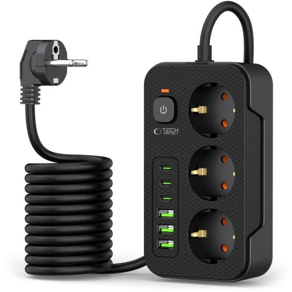 3 Plug + 6 USB 2 m Switch